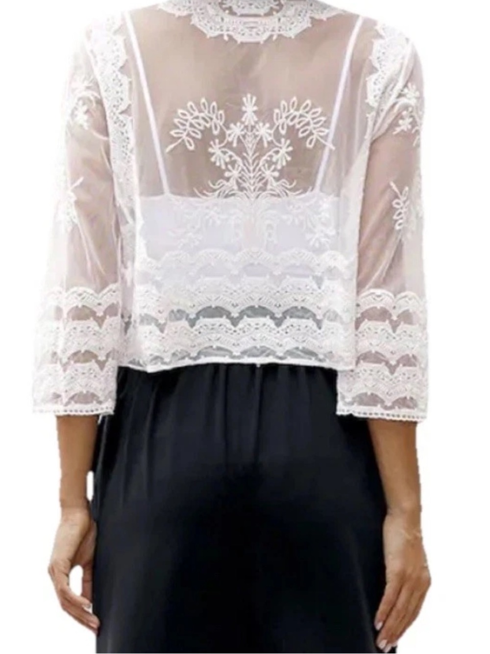 Chris McLaughlin NWT White Sheer Lace Embroidered Shrug Cardigan 3X - Picture 4 of 16